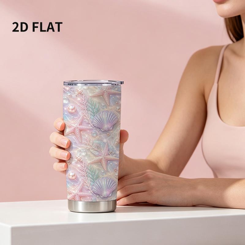 Car Tumbler 591ml Pearl Shell Starfish Element Straw Cup insulated travel cup stainless steel tumbler metal drink mug coffee tumbler Car Tumbler 591ml