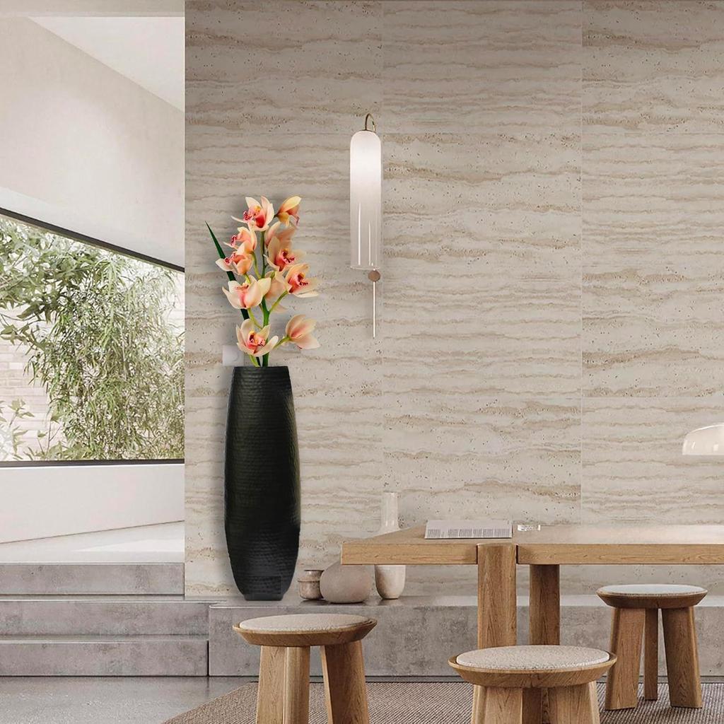 24 Zoll hohe schwarze gehammerte Eisen-Bodenvase - Handgefertigtes dekoratives Akzentstück für modernes Zuhause, Wohnzimmer, Büro und Eventdekor