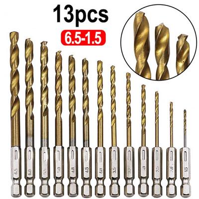 1/13pcs British System Hexagonal Handle Titanium Plating Drill Bit Electric Drill Screwdriver Hole Drilling Air Screwdriver Tool