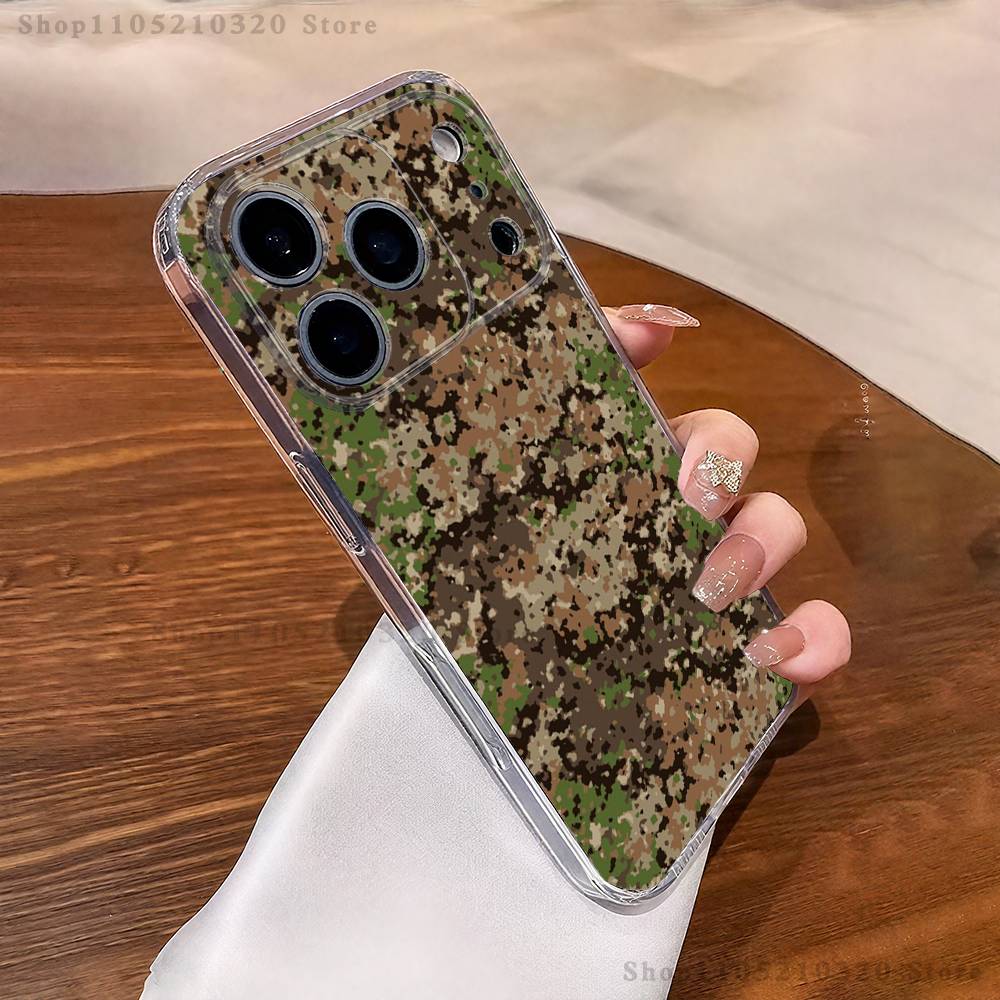 Military Pattern Camouflage Phone Case iPhone17 16 15 14 13 12 11 Pro Max Plus Mini Clear Full Back Cover Silicone Soft Shell