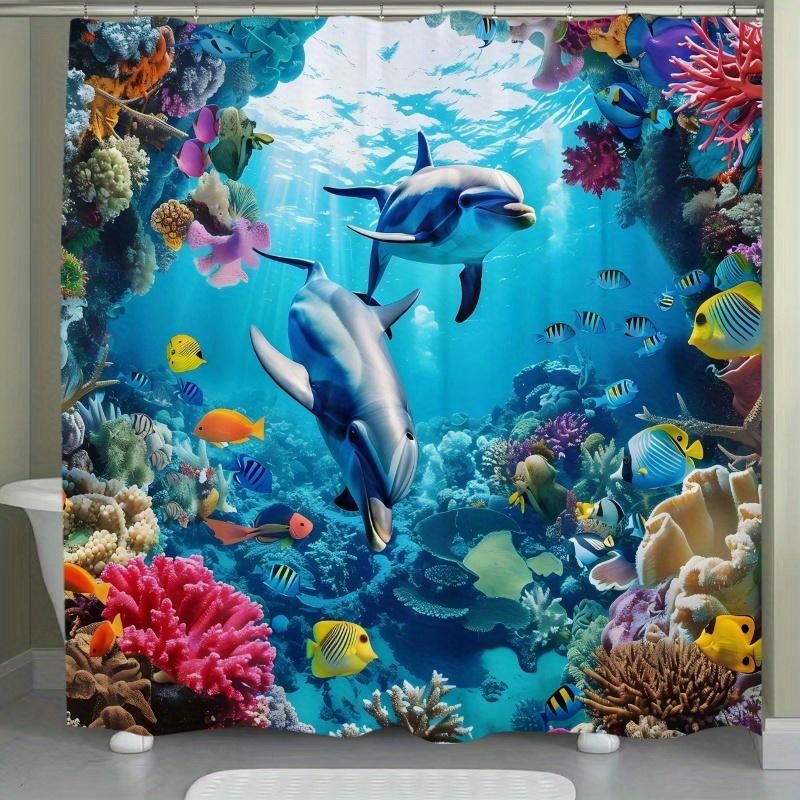 

Шторка для душа Дельфин и коралловый риф Морское подводное искусство Декор для ванной Комнатные растения Морская жизнь Рыбы Шторки для ванны Современный интерьер дома W90xH180cm