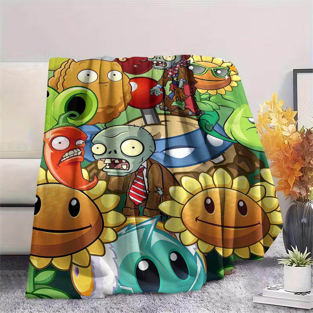 1Pc Zombie Plant Fight Print Flannel Blanket, High quality Comfortable for All Seasons, Home Decor, Warmth and Comfort, Perfect for Gifts