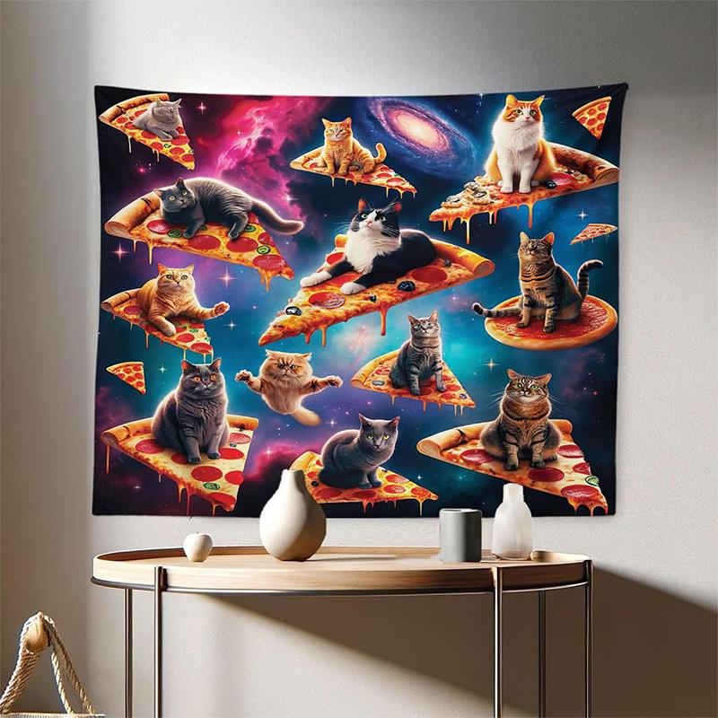 Cats On Pizza Slice Background Cloth Hanging Cloth Bedroom Bedside Decorative Wall Cloth Rental Dormitory Tapestry