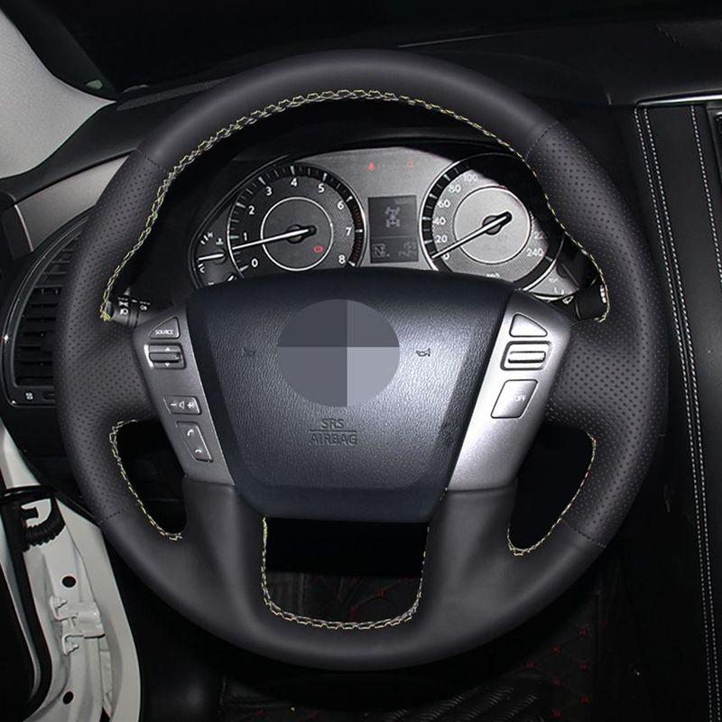 Black PU Artificial Leather Hand-stitched Car Steering Wheel Cover for NV Cargo Nissan Patrol Armada NV Passenger (US) Titan