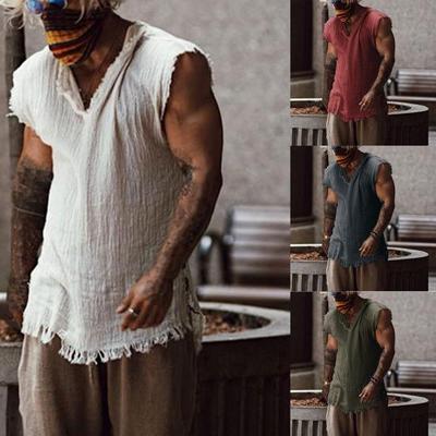 Herren Weste Einfarbig Lässig Freizeit Individuell Alter Stil Lockerer Typ Ausfransiger Saum V-Ausschnitt Ärmellos Herren Tanktop Alltagskleidung