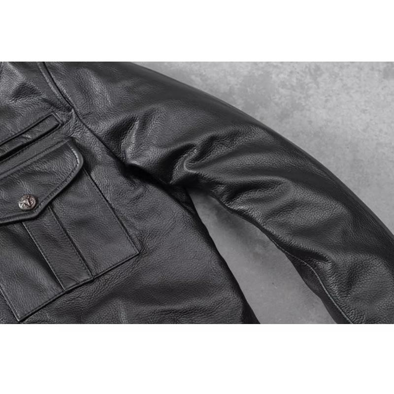 Chinese Size Men Leather Jacket Genuine Cowhide Black Autumn