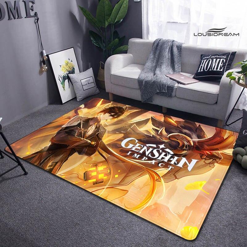 Genshin Spiel Cartoon Druck Teppich Wohnzimmer Schlafzimmer Teppich rutschfeste Fußmatte Kinderspielzimmer Teppich Fotografie Requisiten