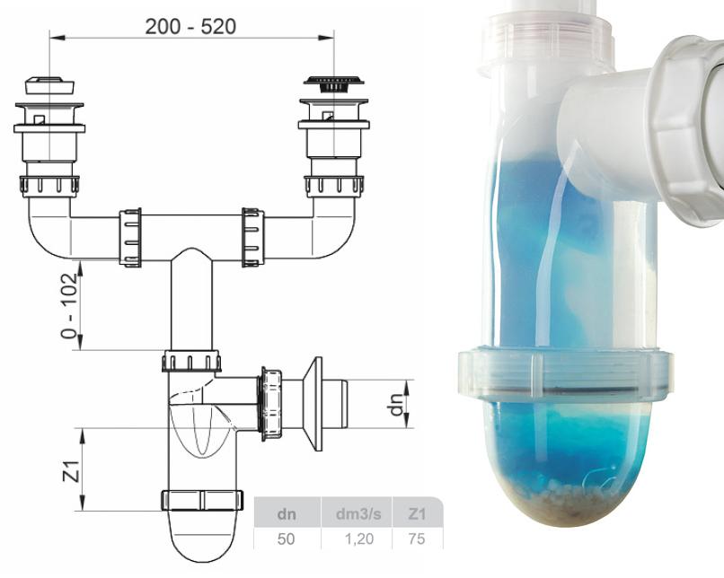 Double Transparent Sink Siphon + Dishwasher Connection
