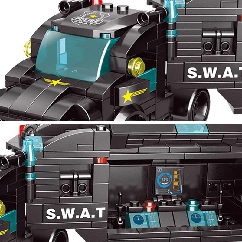 City Series Police Station Swat Corps Team Military Truck Car Construction Blocks Diy Fighting War Robot Plaything For Kids Present