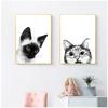 Funny Kitty Cat Black White Kids Nordic Posters And Prints Wall Art Canvas Painting Wall Pictures For Living Room Salon Decor