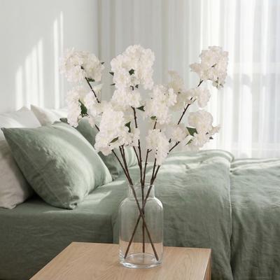 Green Leaves Artificial Cherry Blossom Flower Handmade Real Touch Simulation Floral Luxury Artificial Faux Sakura Flower Branch