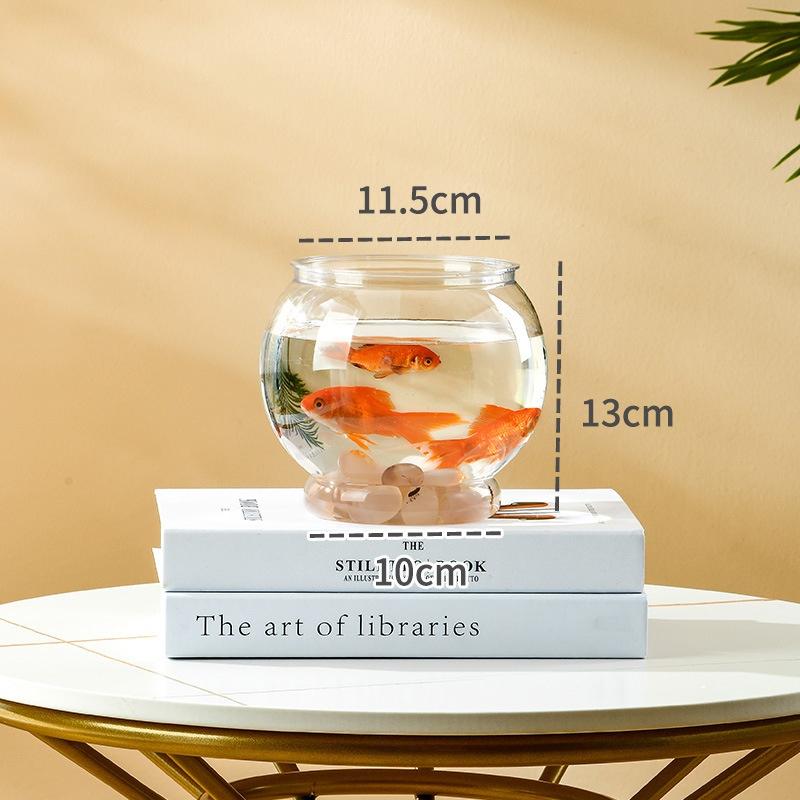 

Transparent Round Ornamental Fish Tank Portable Goldfish Small Fish Bowl Pet Plastic Lightweight Desk Aquarium Bowl Home Decor A2