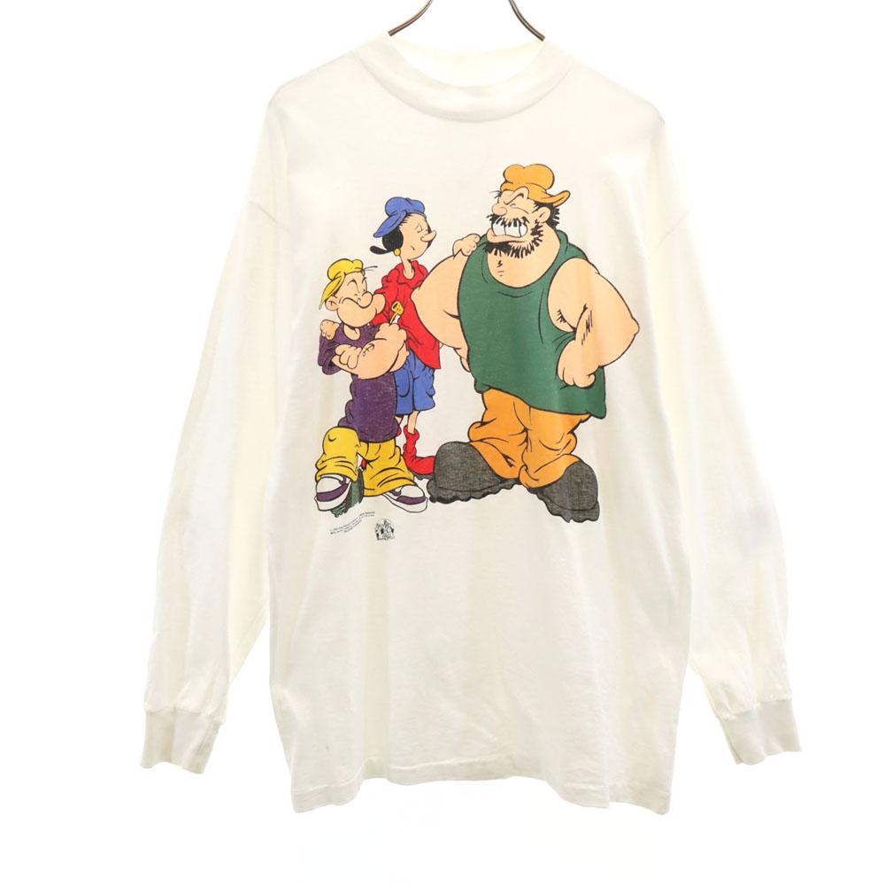 NJ CROCE 90s Old USA made Long sleeve Popeye Cut L white Ron T Men's Used