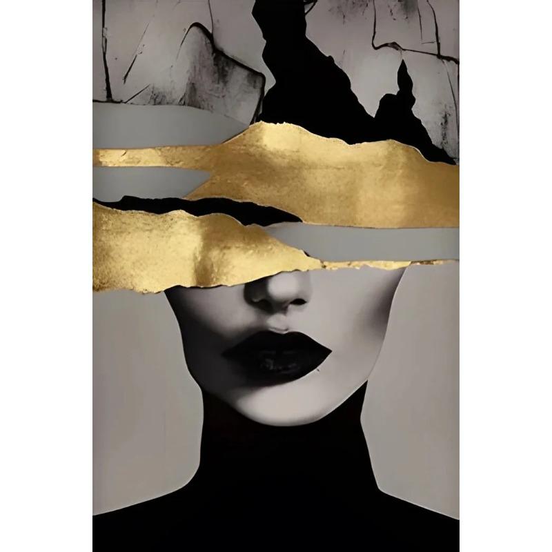 Modern Canvas Print Art Gold Black Woman Portrait Art Canvas Painting Abstract Woman Face Poster Wall Art Picture for Home Decor
