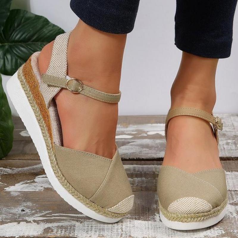 Closed Toe Wedge Sandals Low Heel Platform Sandals Women Summer Buckle Strap Fashion Espadrilles Ankle Strap Slingback Sandals