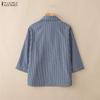 ZANZEA Women Casual Turn Down Collar Stripe Print Loose 3/4 Sleeve Blouse