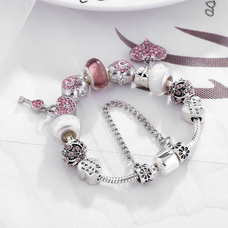 Avrupa Orijinal Kristal Charm Bilezik Çocuklar Kadınlar için Gümüş Kaplama Yılan Zincir Marka Bilezik Otantik Mücevher