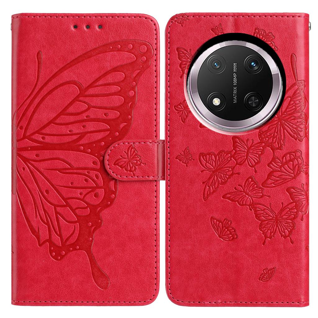 Wallet Stand Case for Honor X9c 5G/X60 Pro 5G/Magic7 Lite 5G Butterfly Imprinted PU Leather Flip Phone Cover with Strap