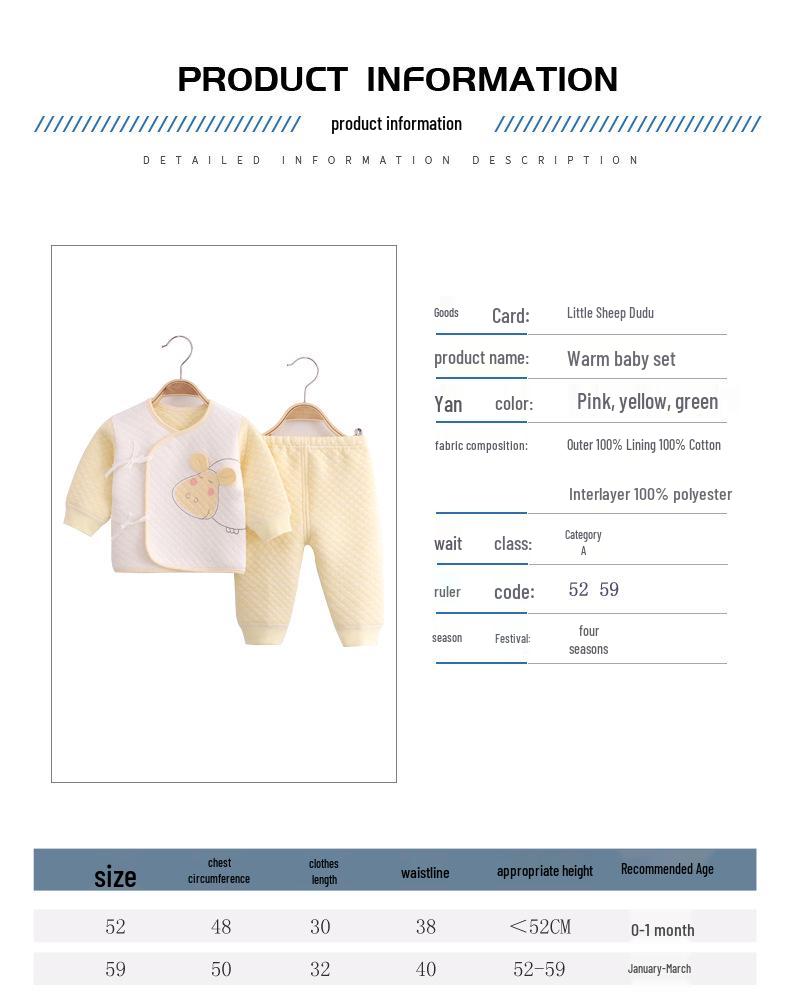 Three-Layer Warm Baby Pajama Set: 0-3 Month A-Class Cotton Monk Suit (Two-Piece)