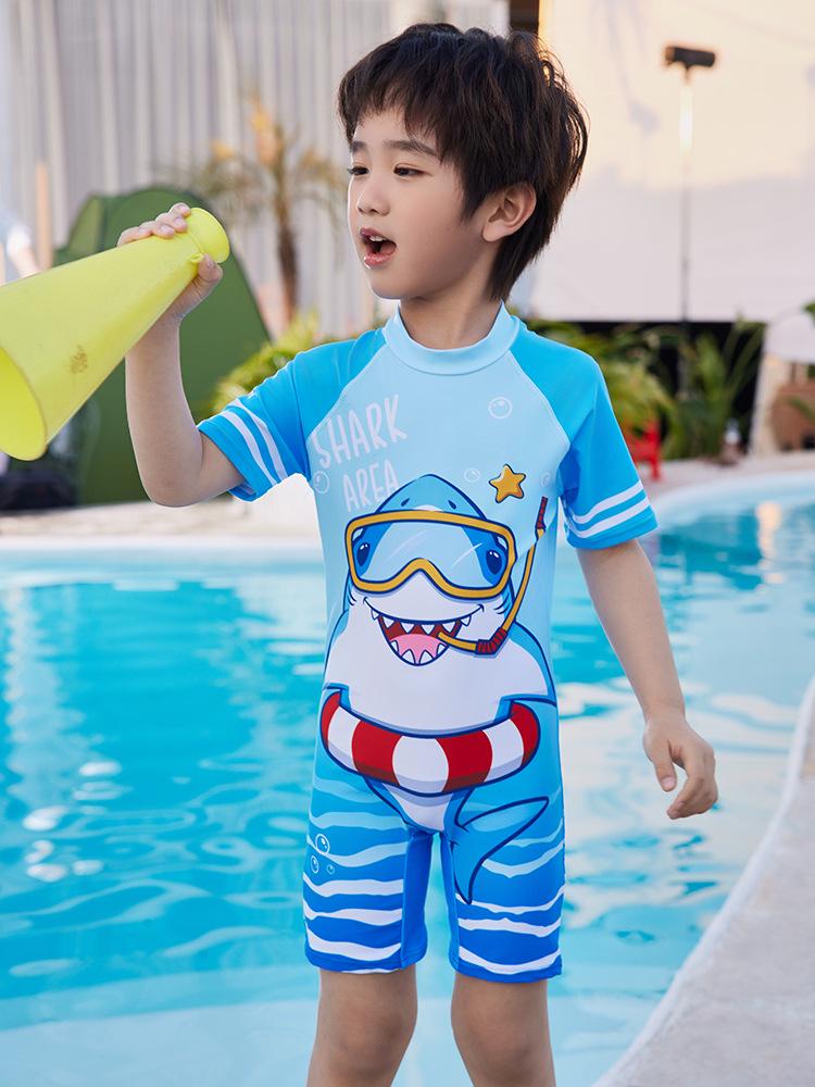 

2025 Мальчиковый быстросохнущий слитный купальник с коротким рукавом и мультяшным принтом для малышей XXL (130-140 cm)