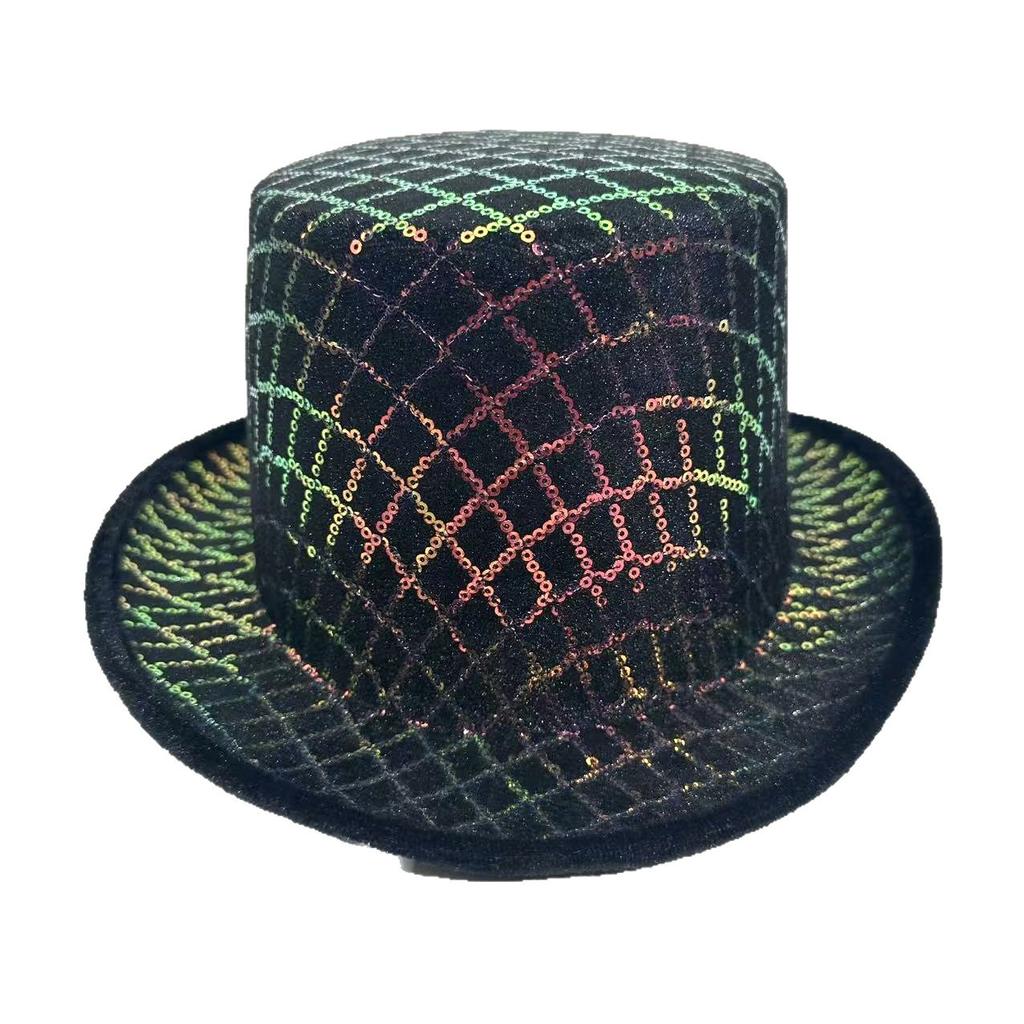 Flat Top Top Hat Men'S High-End Sequined Jazz Hat Women'S Party Performance Hat Men'S Spring Sun Hat