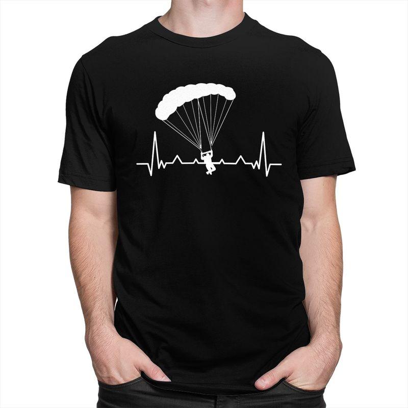 Custom Heartbeat Paraglider Extreme Sports Adventure Paragliding Tshirts for Men Short Sleeve Casual T Shirt Skydiving Tshirts