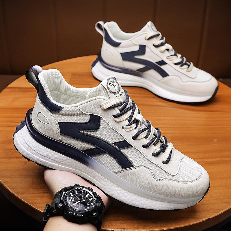 Genuine Leather Men's & Women's Trendy Sneakers - Size 45, Versatile for Autumn & Winter