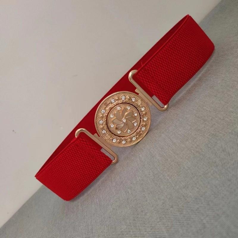 

Элегантный женский золотой ремень с вращающейся пряжкой, эластичный пояс, универсальный модный пояс для талии на все сезоны, различных цветов и стилей Gold Flower Red