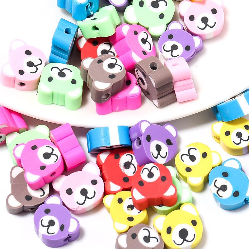 50 pcs Polymer Clay Animal & Fruit Style Mixed Color Flat Round Beads for DIY Bracelet Jewelry