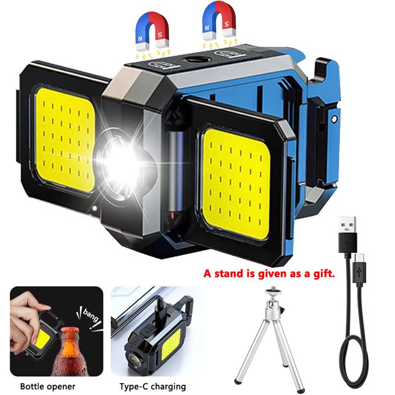 Flashlight Mini Keychain Light COB Work Light USB Rechargeable Lamp with 90° Foldable Side Lights Super Bright Portable Lanterns