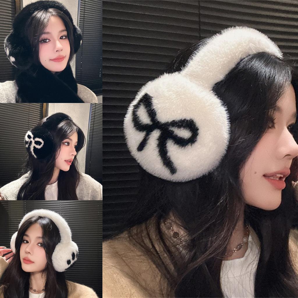 Foldable Plush Ear Muffs With Bowknot/Paws Pattern For Women And Girls Winter Outdoor Activity Ear Protectors
