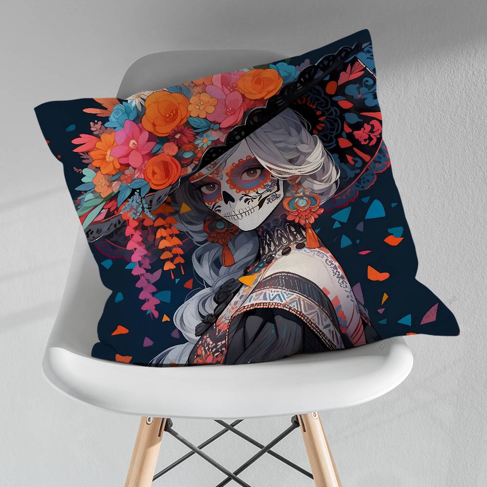 Cartoon Skull Girl Catrina Pillow Case For 30x30cm45x45cm55x55cm For Home Bedroom Decoration And Protector