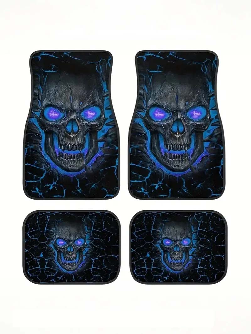 

Skull Pattern 4-Piece Car Floor MatSet - Madeof non-slip and water-absorbent polyester material, suitable for all vehicle models синий