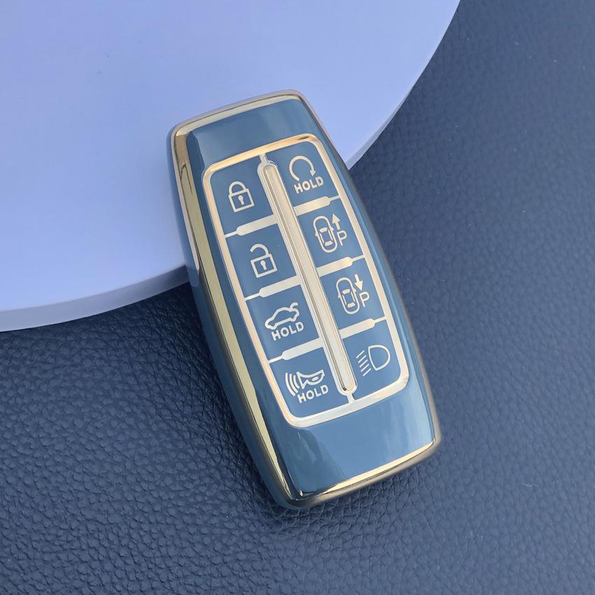 

Car TPU Key Case Cover Holder for Hyundai Genesis GV70 GV80 GV90 2020 2021 2022 Key Shell Ring Protective Accessories сірий
