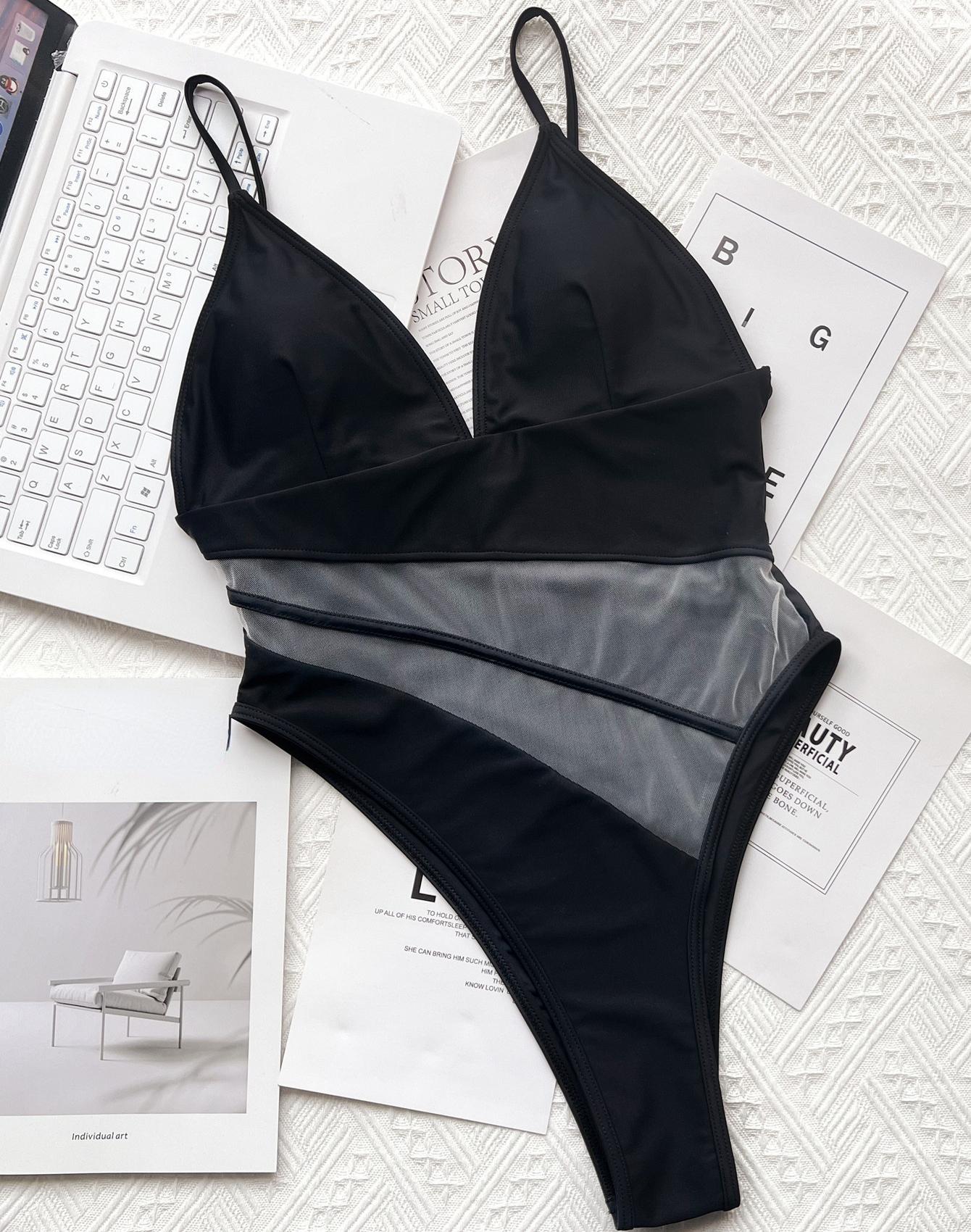 

Летний женский купальник черный цельный сексуальный бикини пляжная одежда купальные костюмы L чёрный