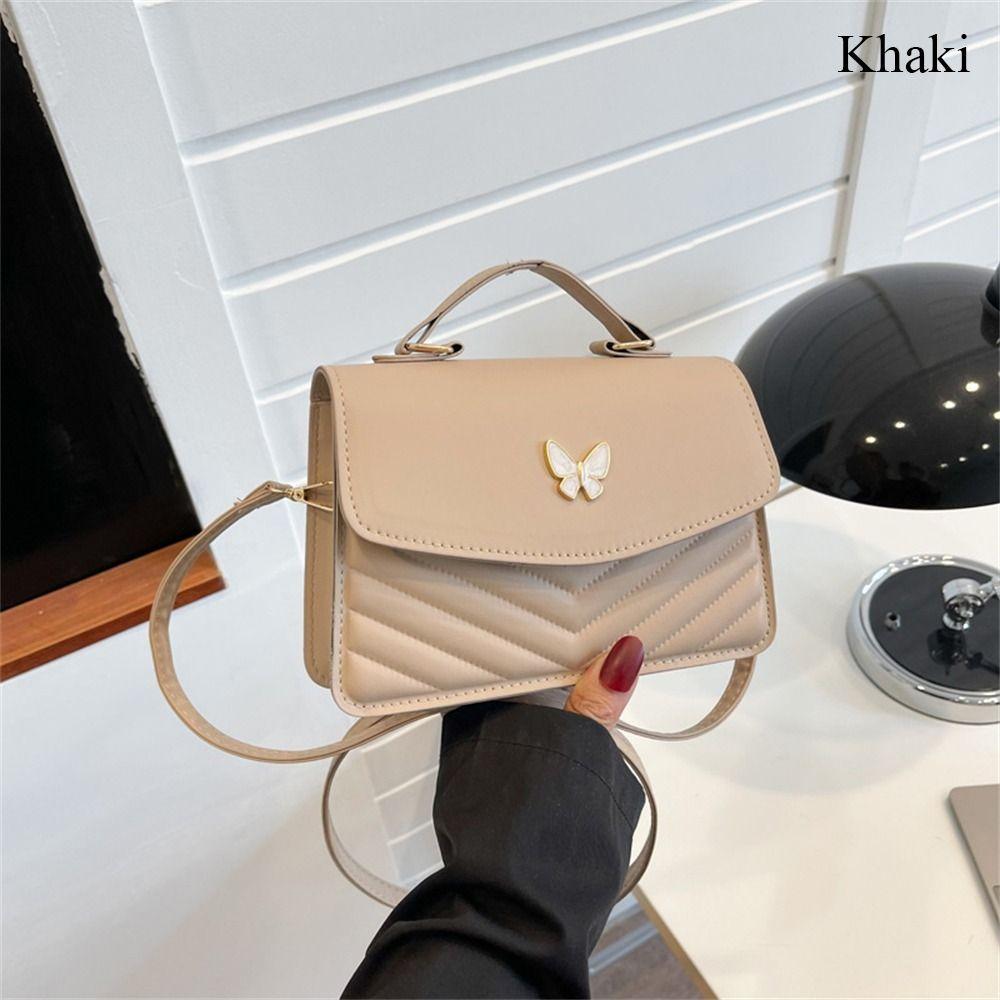 Women Stylish Butterfly Embroidery Sling Bag Fashion PU Leather Shoulder Bag Portable Large Capacity Handbag
