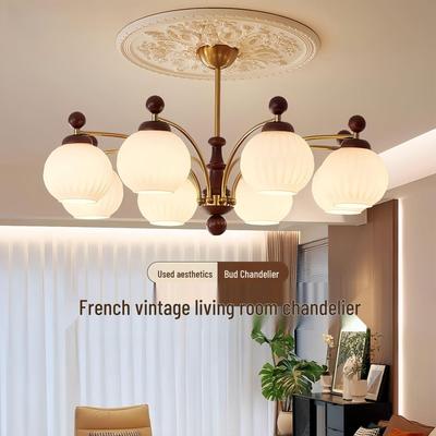 Vintage French Retro Solid Wood Chandelier for Living Room, Bedroom & Study