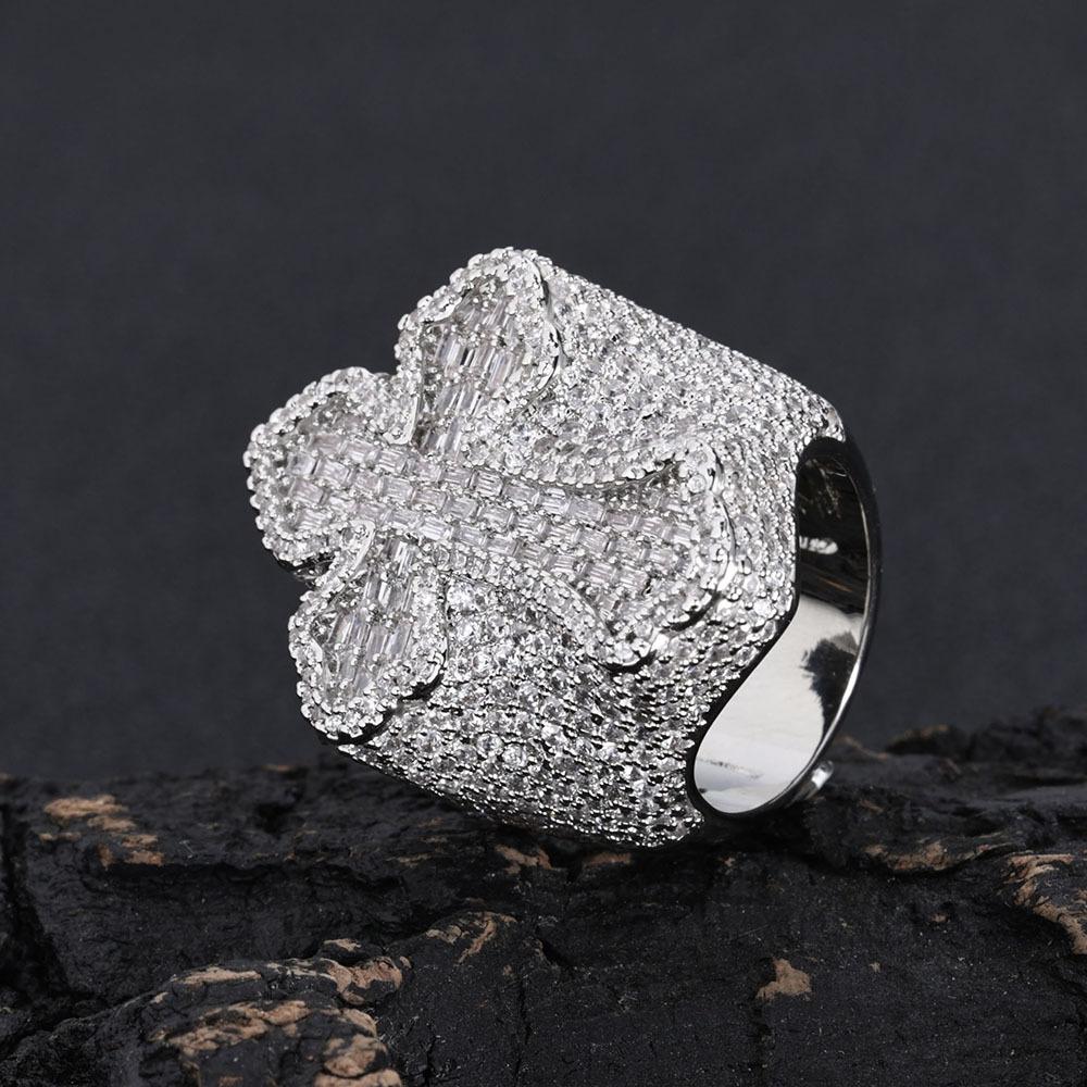 Hip Hop Hit Zircon Cross Ring, Personalized Accessory, Trendy Men's Ring