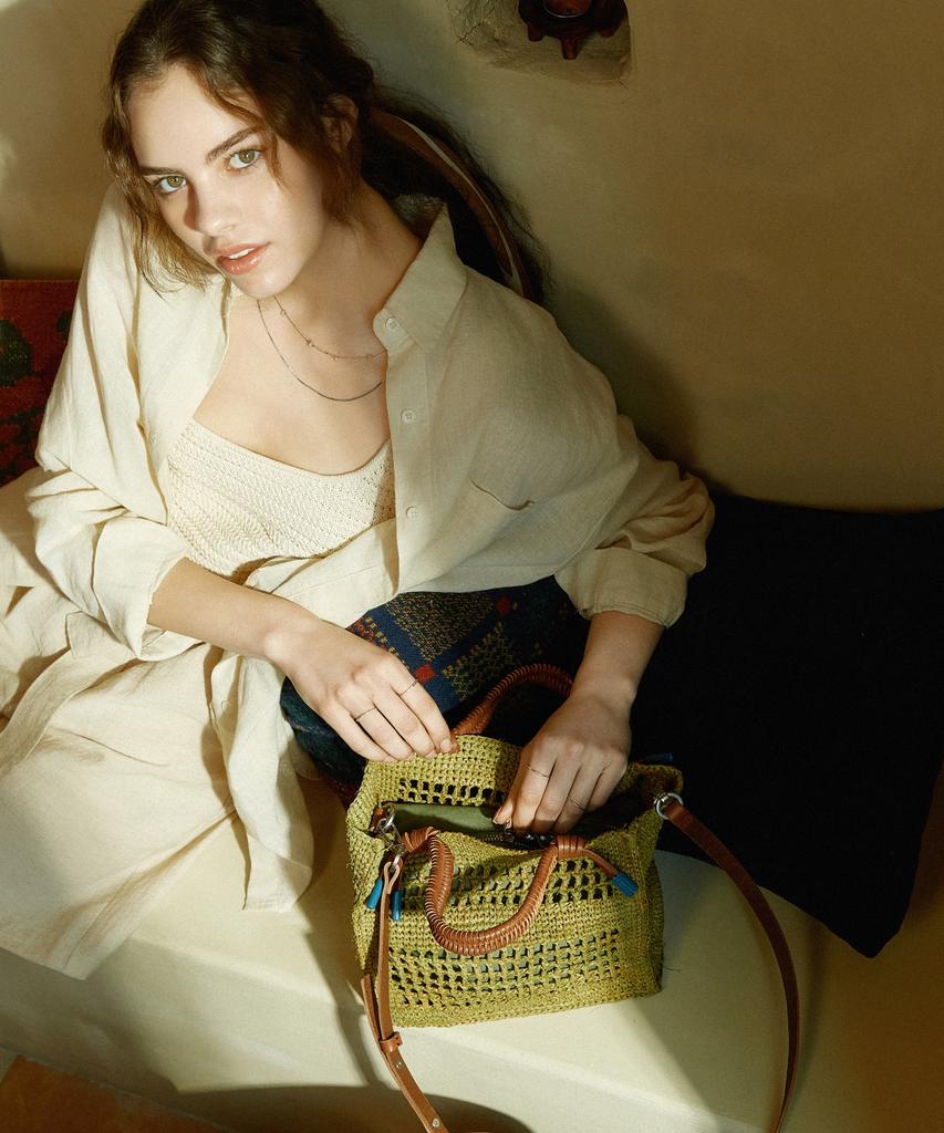 Snuzbutn Handmade Natural Raffia Isabel Bag Khaki