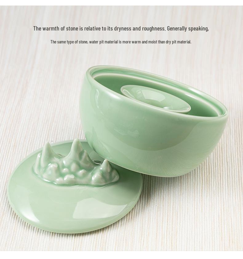 Ceramic Inkstone Moisturizing Inkwell with Lid for Calligraphy - Non-Drying Ink Dish & Brush Rest