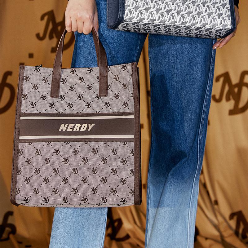 New NERDY Polyester Tote Bag Combo Shopping Bag Handbag Crossbody Bag Large Size Unisex Brown PNEF22AA054101