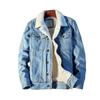 Men Jean Jacket Plush Lining Single Breasted Turndown Collar Solid Color Long Sleeve Coldproof Winter Thicken Lapel Denim Coat for Trip