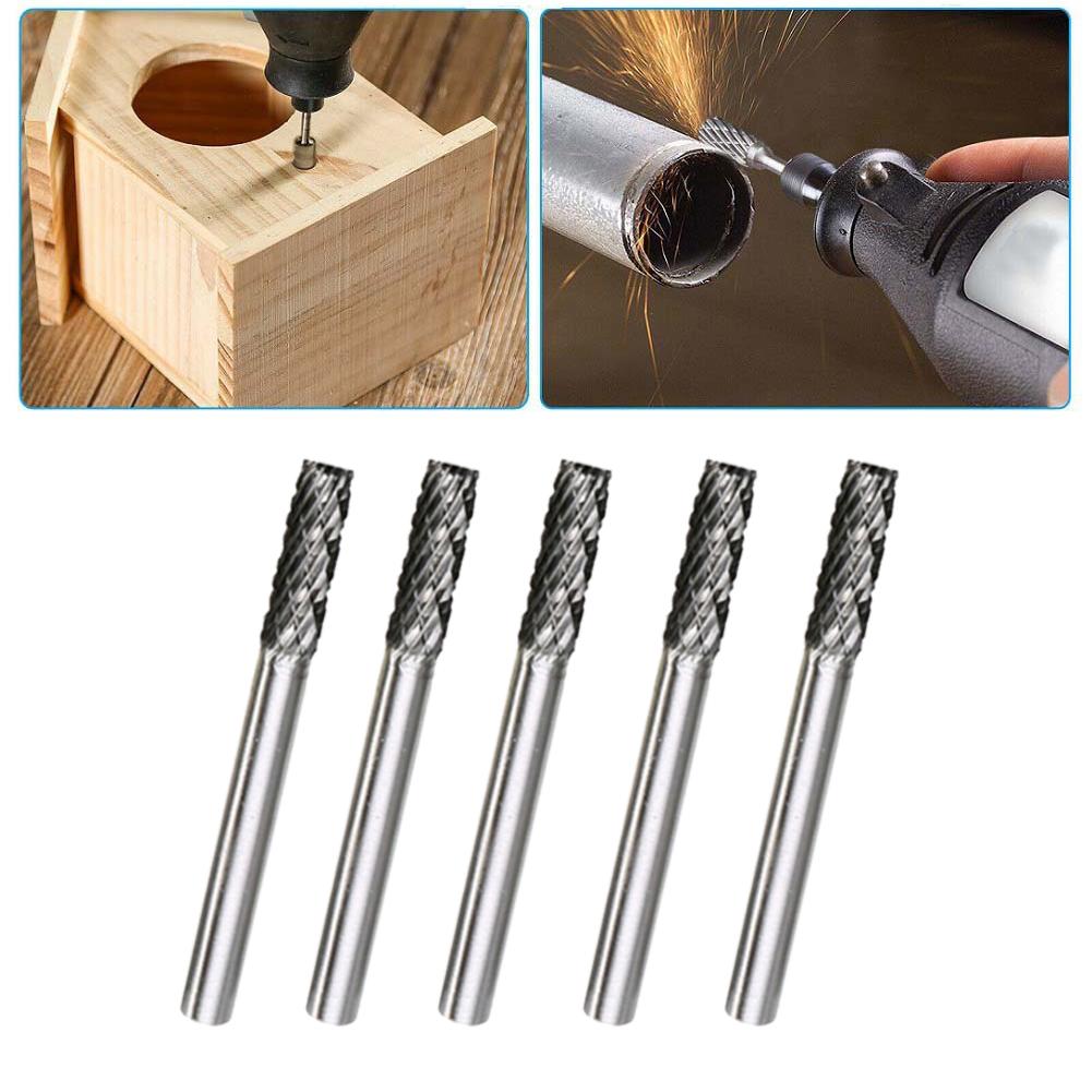Professional Grade 5pc Carbide Burrs Set 3x6mm Rotary Drill Bits for Welding Metal Deburring and Wood Sculpting