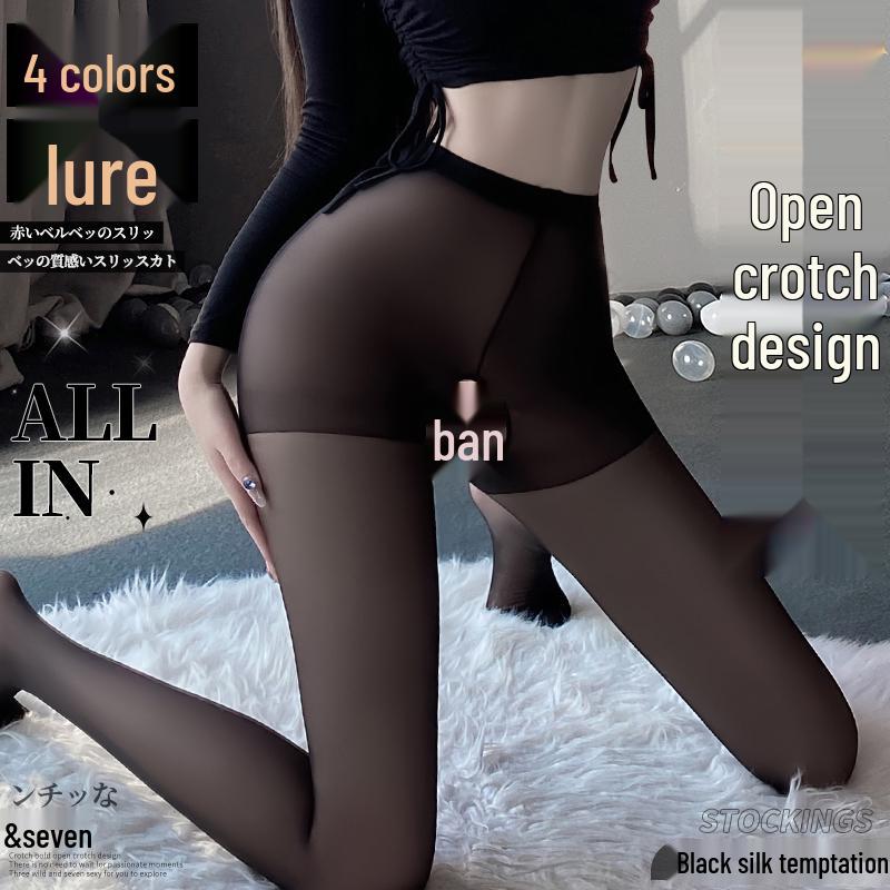 Flirting Open Crotch Black Thigh High Stockings: Sexy Erotic Lingerie