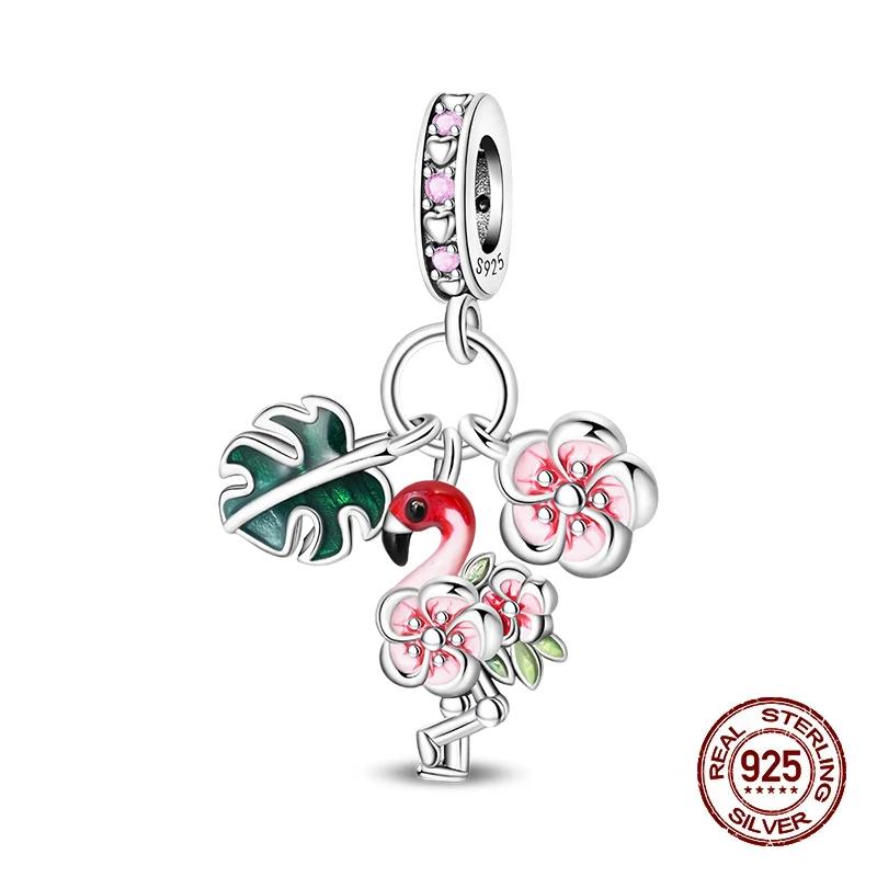 Springtime Flamingo Cactus Sunflower Animal Charms Beads Fitdiy Copper Original Bracelets Women Fine Jewelry Gift