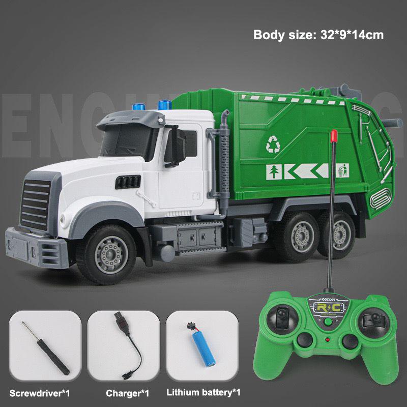 New 4WD Remote Control Sanitation Truck with Liftable Compartment Dump Mixer Truck Simulation Wireless Remote Control Car Toy