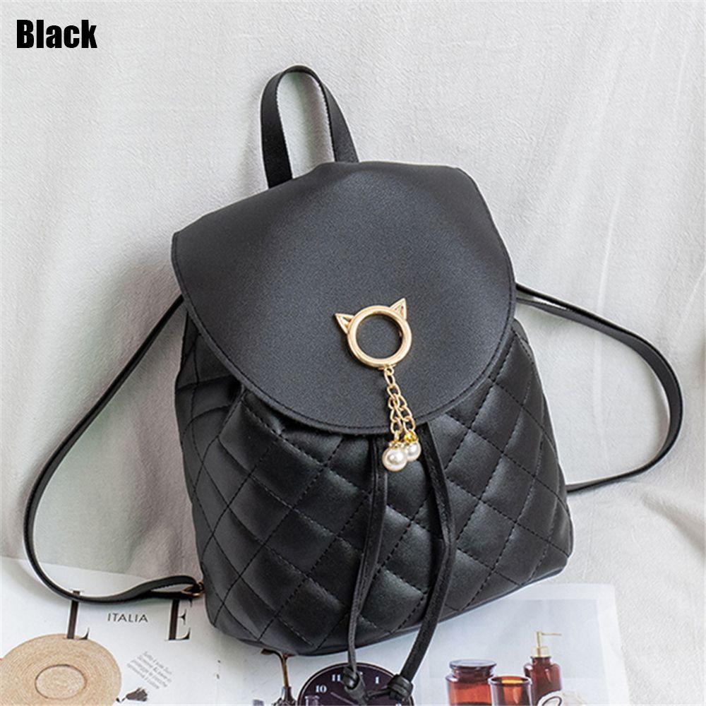 

Fashion Mini Casual Backpack PU Leather Drawstring Student Bookbags чёрный