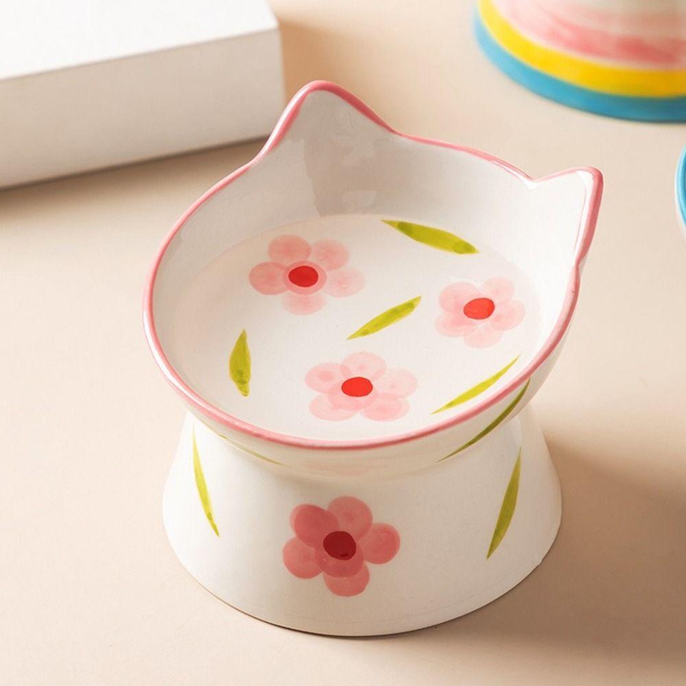 Flat/Slanted Mouth Cat Elevated Bowl Handmade Pet Food Bowl Cute Cat Bowl  for Feeding