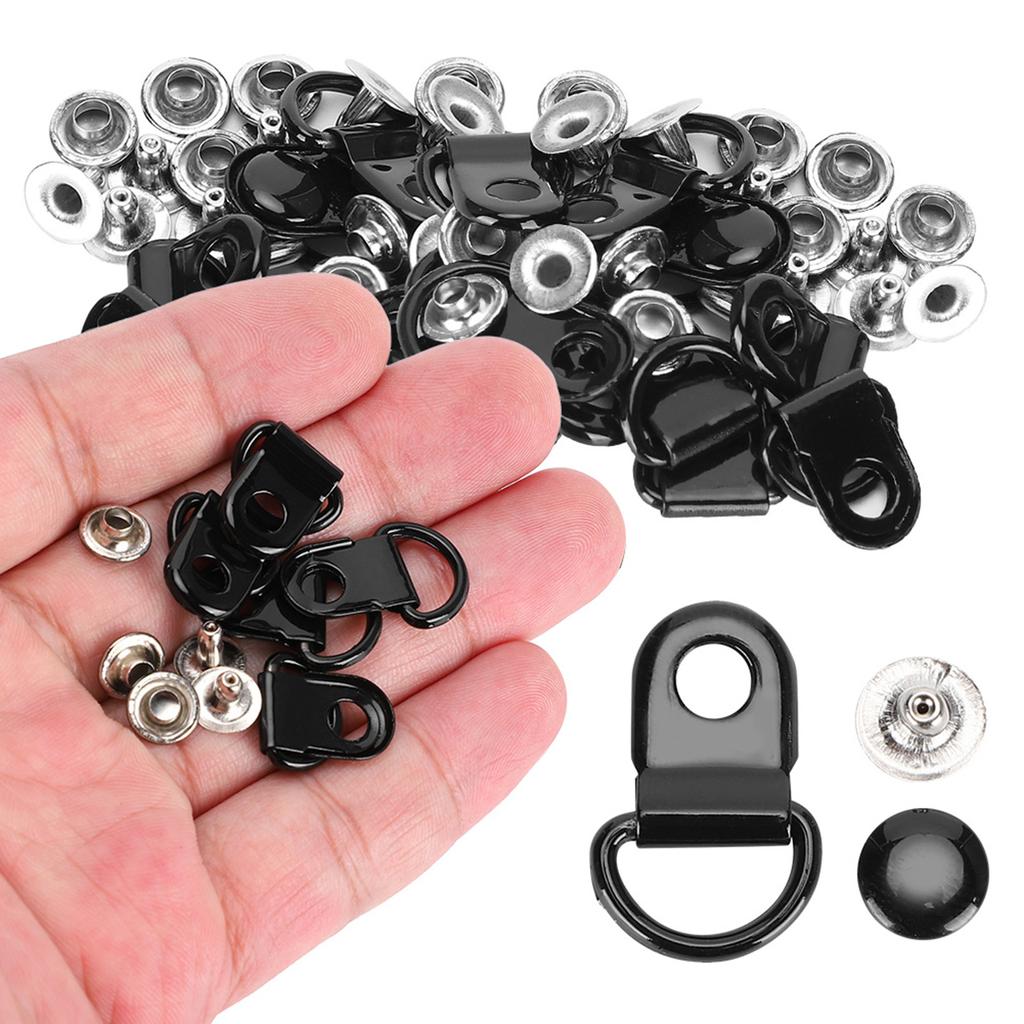 100 Set Schnürsenkel Haken DRing Öse Schnalle Messing Schuh Leder DIY Niet Werkzeug Glanz Schwarz 9x22mm