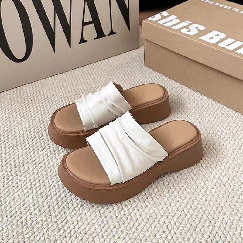 

Muffin thick-soled heightening slippers for women s summer wear 2025 new models with skirts, beach one-word slippers, high heels, cool slippers 40 хаки